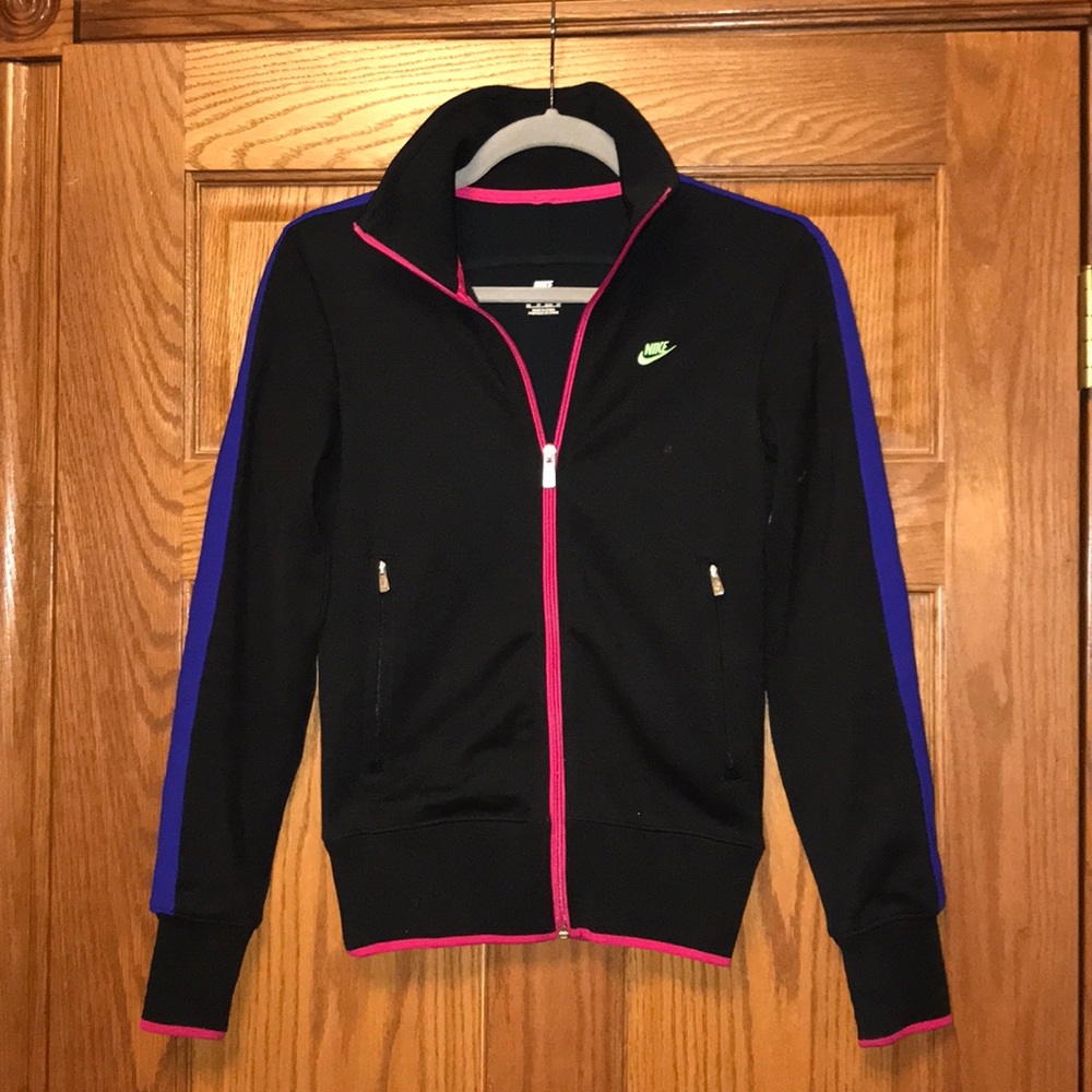 Nike black zip up jacket with colorful details